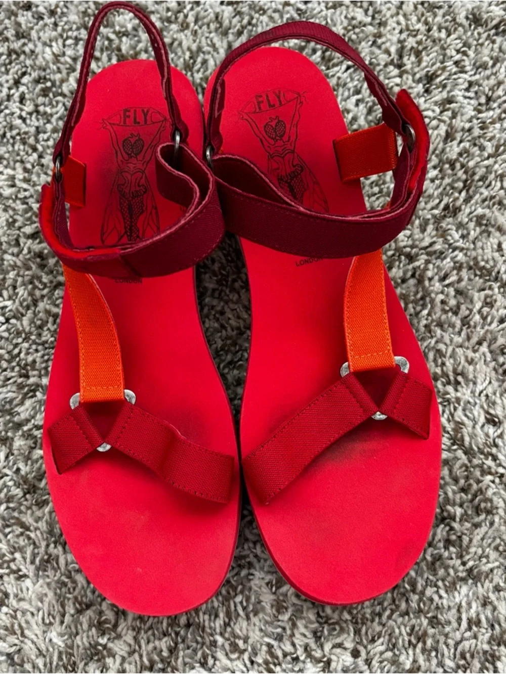 Fly London Women's Red and Orange Platform Sport Sandals YEFA velcro 10.5 - Picture 8 of 9